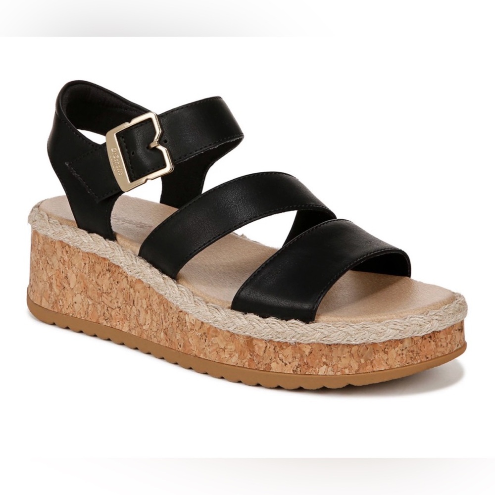 Dr. Scholl’s Ellie Black Cork Espadrille Sandals sz 9M NEW MSRP $100